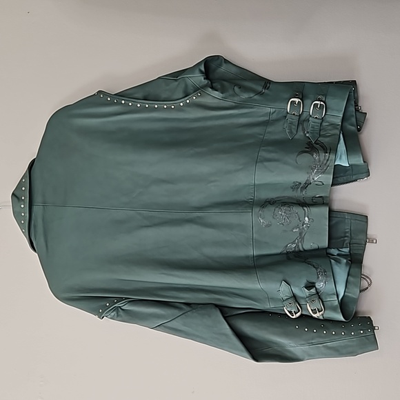 Free People x Nigel Preston Chain Embellished Biker Jacket Aqua - Picture 11 of 17